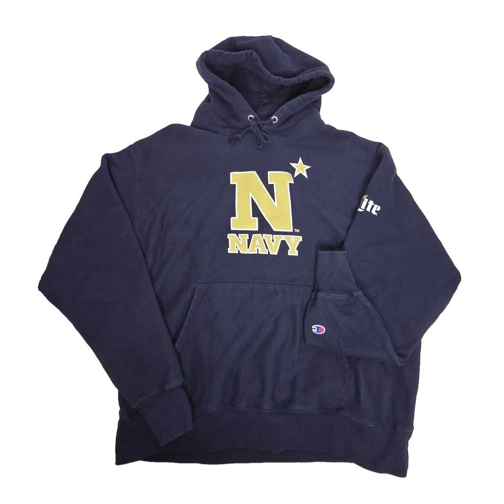 Y2K Champion Navy Star Naval Academy Military Sweatshirt Hoodie XL Reverse Weave